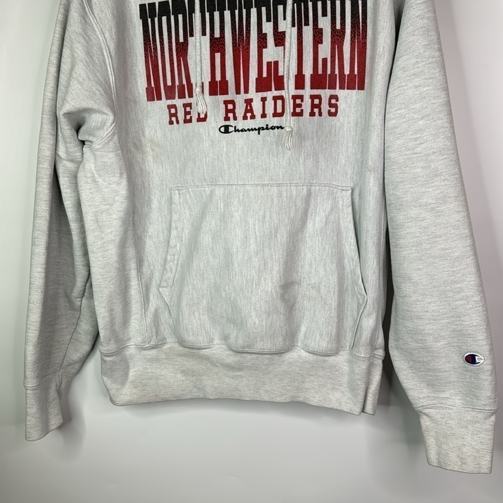 Champion Reverse Weave Northwestern Red Raiders Gray Hooded Sweatshirt Medium - Picture 3 of 10